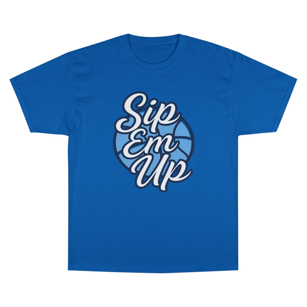 Champion T-Shirt with 'Sip Em Up' Design, Casual Wear, Gift for Coffee Lovers, Trendy Summer Style, Perfect for Parties or Gatherings