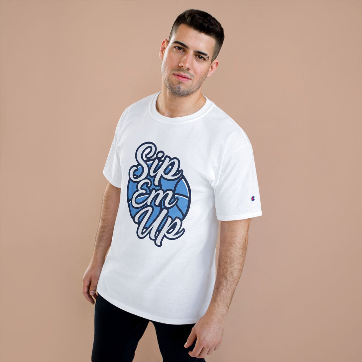Champion T-Shirt with 'Sip Em Up' Design, Casual Wear, Gift for Coffee Lovers, Trendy Summer Style, Perfect for Parties or Gatherings