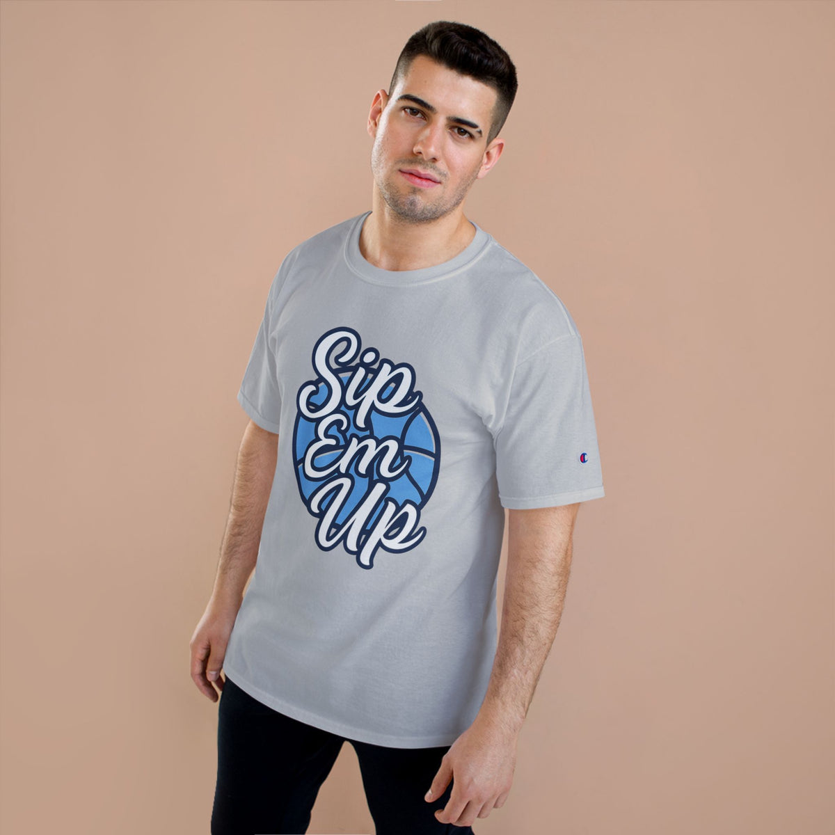 Champion T-Shirt with 'Sip Em Up' Design, Casual Wear, Gift for Coffee Lovers, Trendy Summer Style, Perfect for Parties or Gatherings