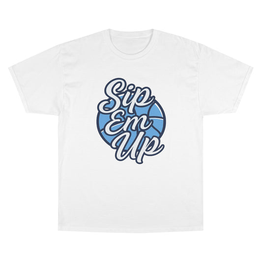Champion T-Shirt with 'Sip Em Up' Design, Casual Wear, Gift for Coffee Lovers, Trendy Summer Style, Perfect for Parties or Gatherings