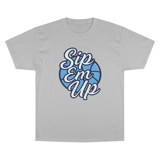 Champion T-Shirt with 'Sip Em Up' Design, Casual Wear, Gift for Coffee Lovers, Trendy Summer Style, Perfect for Parties or Gatherings